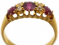 Edwardian 18ct Gold, Three Stone Ruby & Diamond Ring