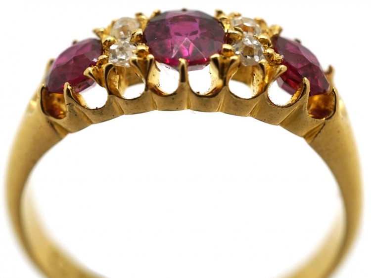 Edwardian 18ct Gold, Three Stone Ruby & Diamond Ring