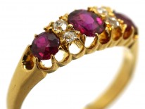 Edwardian 18ct Gold, Three Stone Ruby & Diamond Ring