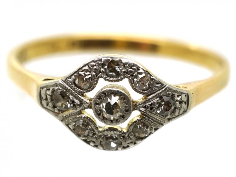 Edwardian 18ct Gold, Platinum & Diamond Cluster Ring