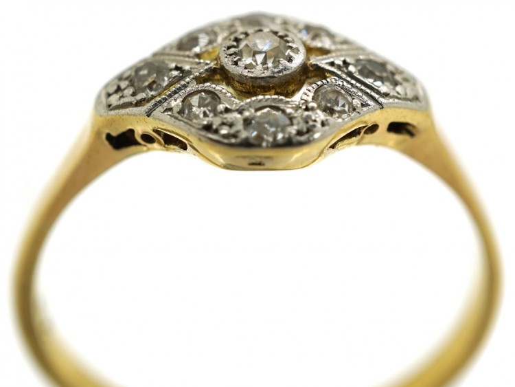 Edwardian 18ct Gold, Platinum & Diamond Cluster Ring