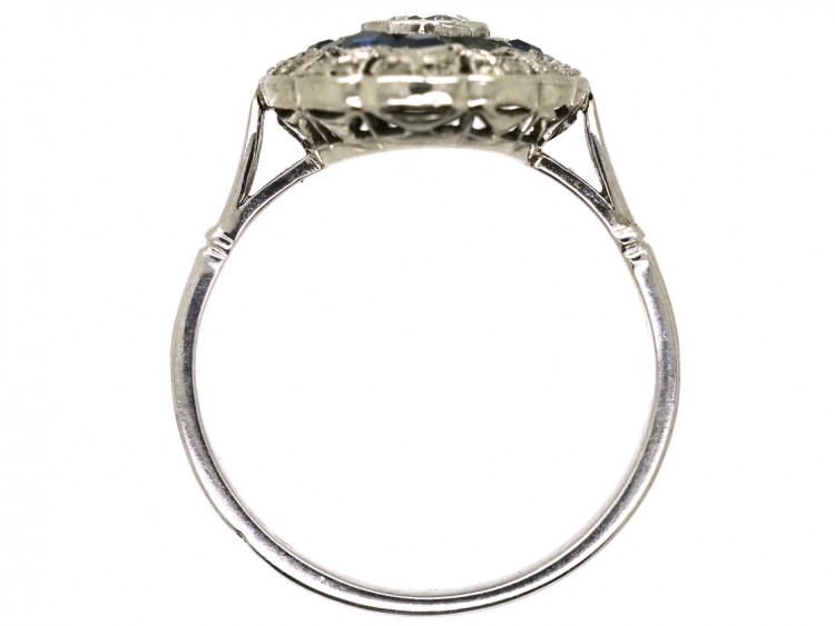 Art Deco Oval Sapphire & Diamond Cluster Ring