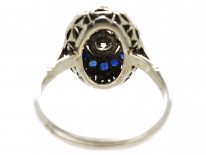Art Deco Oval Sapphire & Diamond Cluster Ring