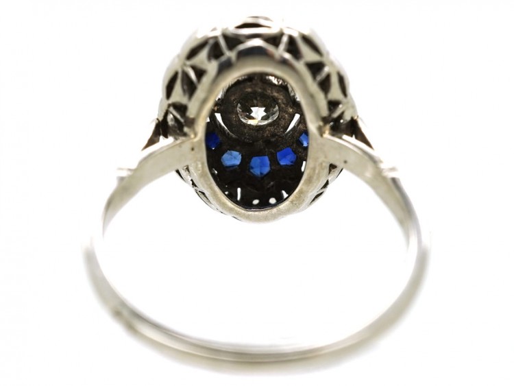 Art Deco Oval Sapphire & Diamond Cluster Ring