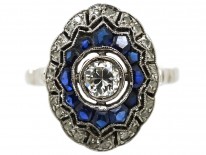 Art Deco Oval Sapphire & Diamond Cluster Ring