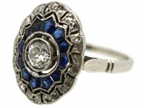 Art Deco Oval Sapphire & Diamond Cluster Ring