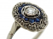 Art Deco Oval Sapphire & Diamond Cluster Ring