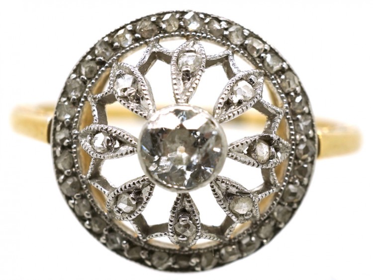 Edwardian 18ct Gold, Platinum & Diamond Cluster Ring