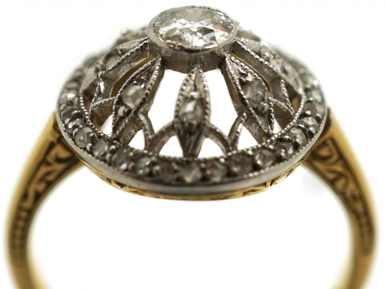 Edwardian 18ct Gold, Platinum & Diamond Cluster Ring