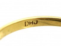 Victorian 18ct Gold, Ruby & Diamond Three Stone Carved Half Hoop Ring