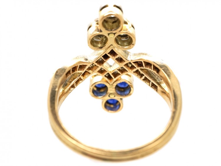 Art Nouveau 14ct Gold & Silver, Diamond & Sapphire Ring