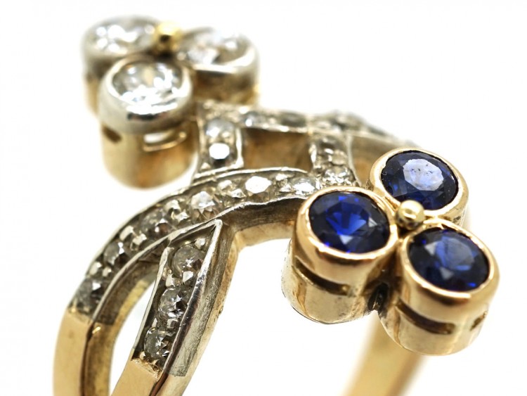 Art Nouveau 14ct Gold & Silver, Diamond & Sapphire Ring