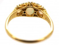 Edwardian 18ct Gold, Three Stone Opal & Diamond Ring