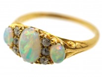 Edwardian 18ct Gold, Three Stone Opal & Diamond Ring