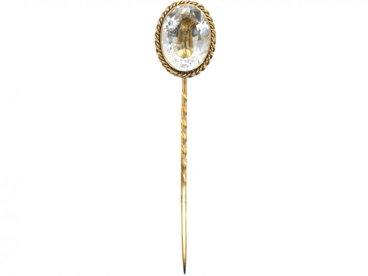 Victorian 15ct Gold, Oval Pale Aquamarine Tie Pin