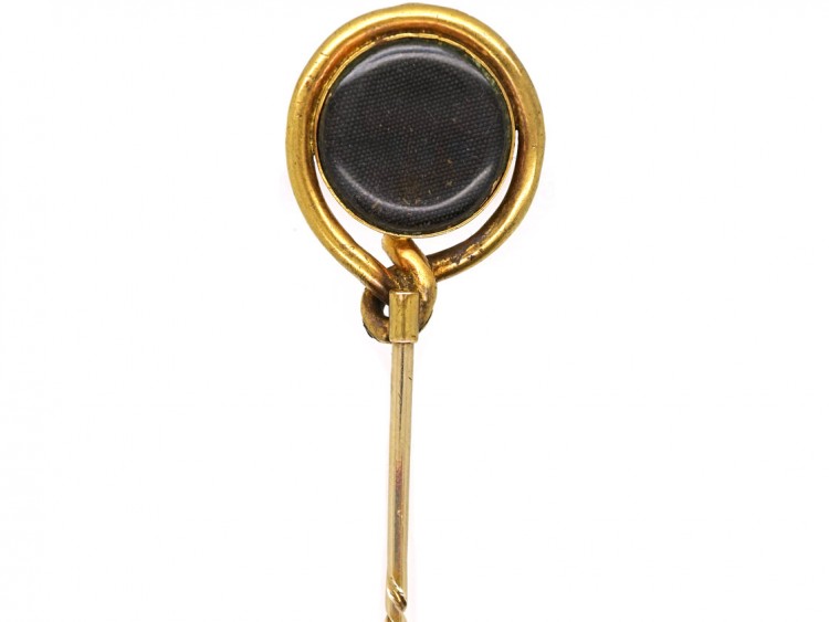 Victorian 18ct Gold, Banded Onyx , Platted Hair & Rose Diamond Tie Pin
