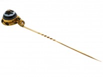 Victorian 18ct Gold, Banded Onyx , Platted Hair & Rose Diamond Tie Pin