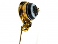 Victorian 18ct Gold, Banded Onyx , Platted Hair & Rose Diamond Tie Pin