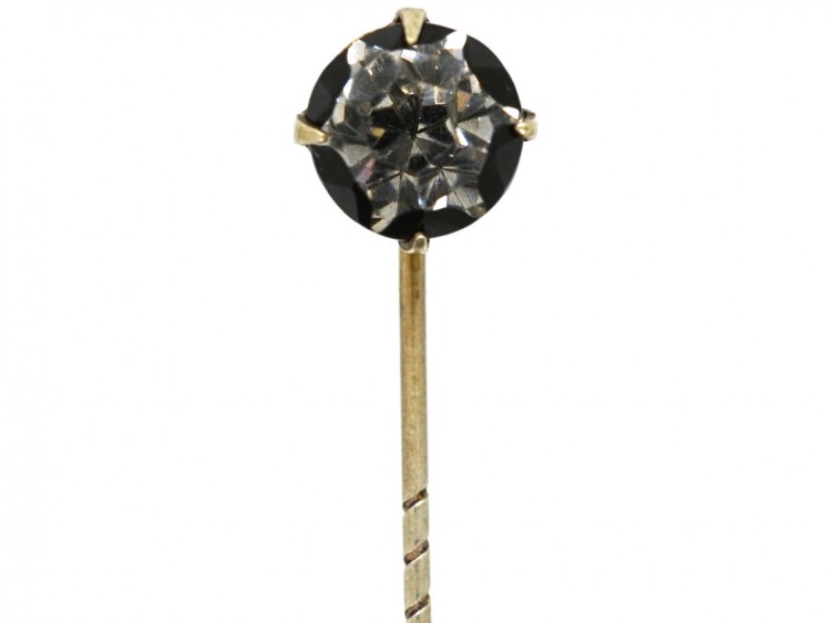 Art Deco Silver, Black Enamel & Paste Tie Pin
