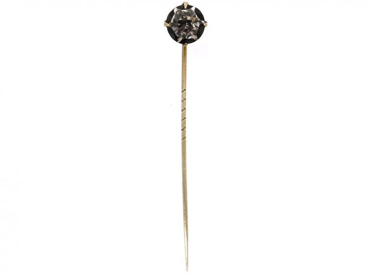 Art Deco Silver, Black Enamel & Paste Tie Pin
