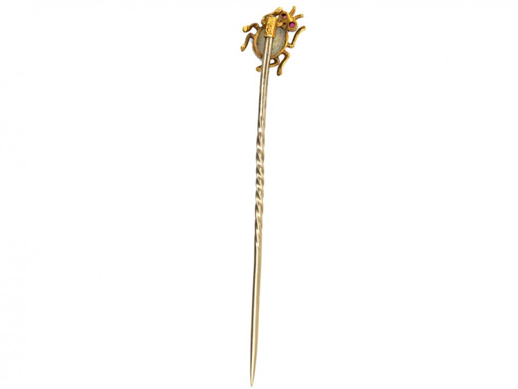 Edwardian 15ct Gold Opal & Ruby Bug Tie Pin