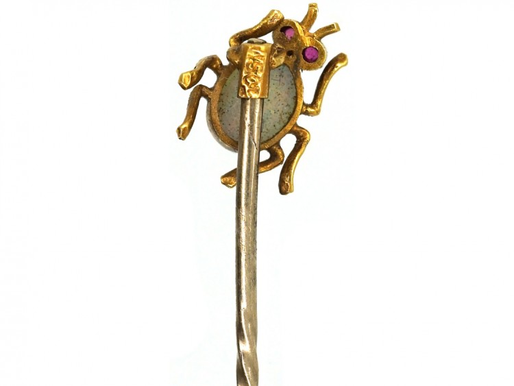 Edwardian 15ct Gold Opal & Ruby Bug Tie Pin