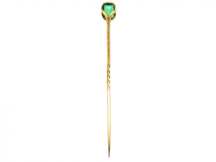Edwardian 15ct Gold, Emerald Paste Tie Pin