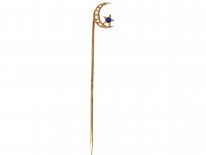 Edwardian 9ct Gold Natural Split Pearl & Lapis Lazuli Crescent Moon Tie Pin