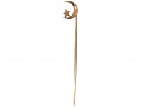 Edwardian 9ct Gold Natural Split Pearl & Lapis Lazuli Crescent Moon Tie Pin