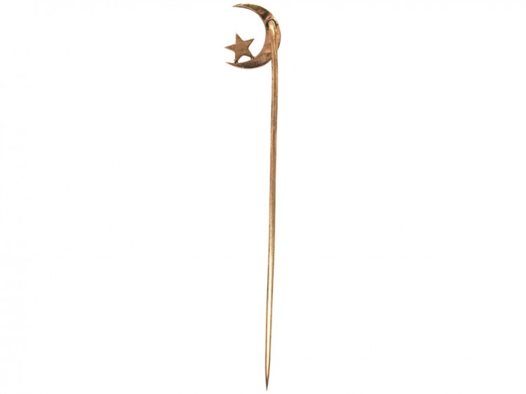 Edwardian 9ct Gold Natural Split Pearl & Lapis Lazuli Crescent Moon Tie Pin