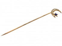 Edwardian 9ct Gold Natural Split Pearl & Lapis Lazuli Crescent Moon Tie Pin