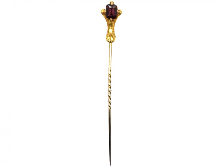 Victorian 18ct Gold Claw Tie Pin Set With a Garnet