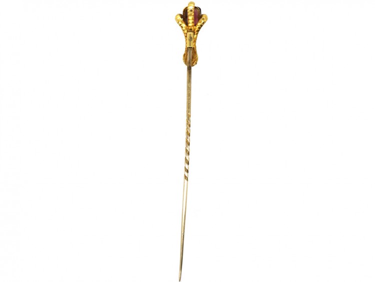 Victorian 18ct Gold Claw Tie Pin Set With a Garnet