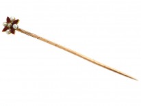 Edwardian 15ct Gold, Red Enamel & Natural Pearl Tie Pin