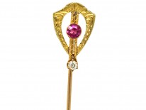 Art Deco 14ct Gold, Ruby & Diamond Tie Pin