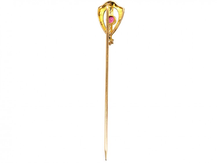 Art Deco 14ct Gold, Ruby & Diamond Tie Pin