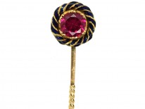 Edwardian Gold, Synthetic Ruby & Royal Blue Enamel Tie Pin