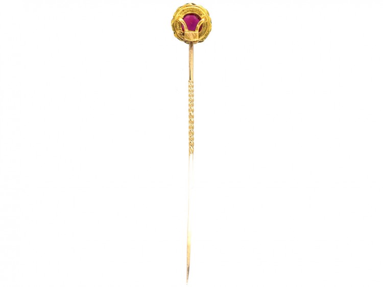 Edwardian Gold, Synthetic Ruby & Royal Blue Enamel Tie Pin