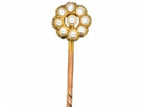 Edwardian 15ct Gold & Natural Split Pearl Cluster Tie Pin