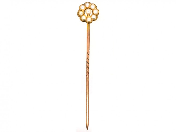 Edwardian 15ct Gold & Natural Split Pearl Cluster Tie Pin