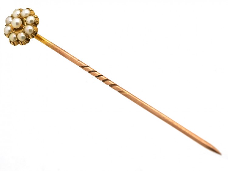 Edwardian 15ct Gold & Natural Split Pearl Cluster Tie Pin