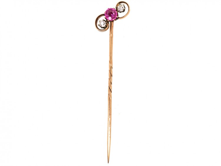 Edwardian 15ct Gold, Ruby & Diamond Tie Pin
