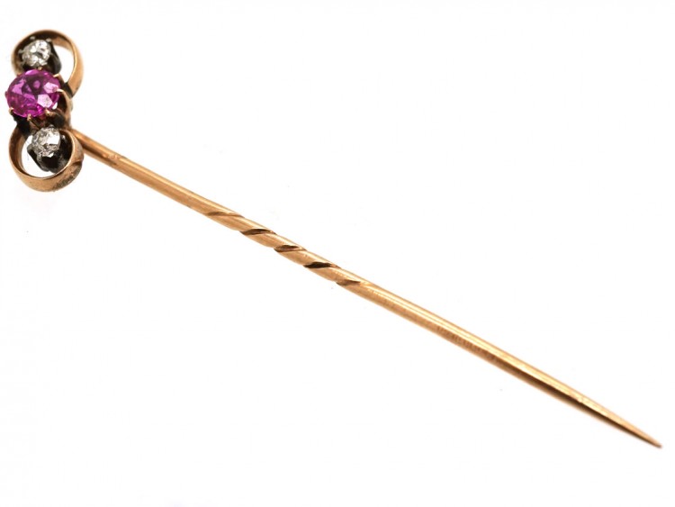 Edwardian 15ct Gold, Ruby & Diamond Tie Pin