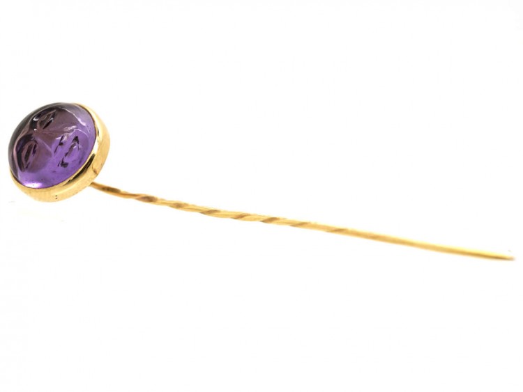 Edwardian 9ct Gold & Foiled Amethyst Man in the Moon Tie Pin