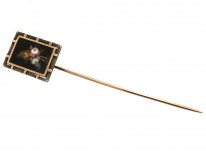 Victorian Silver & Gold Pietra Dura Tie Pin With Flowers Motif