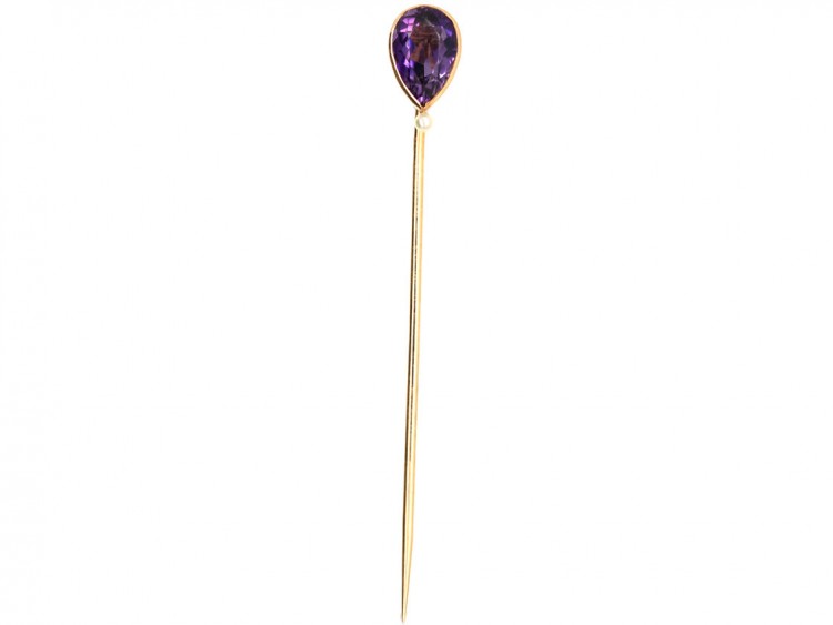 Edwardian Amethyst & Natural Pearl Tie Pin