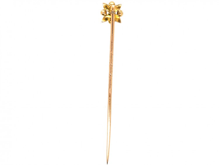Edwardian 15ct Gold, Enamel & Natural Pearl Tie Pin