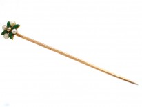 Edwardian 15ct Gold, Enamel & Natural Pearl Tie Pin