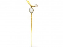 Edwardian 18ct Gold, Opal & Diamond Sprig Tie Pin