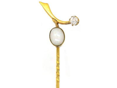 Edwardian 18ct Gold, Opal & Diamond Sprig Tie Pin Edwardian 18ct Gold, Opal & Diamond Sprig Tie Pin
